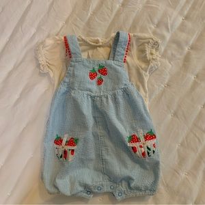 Mini Boden Baby Strawberry Embroidered Romper Set